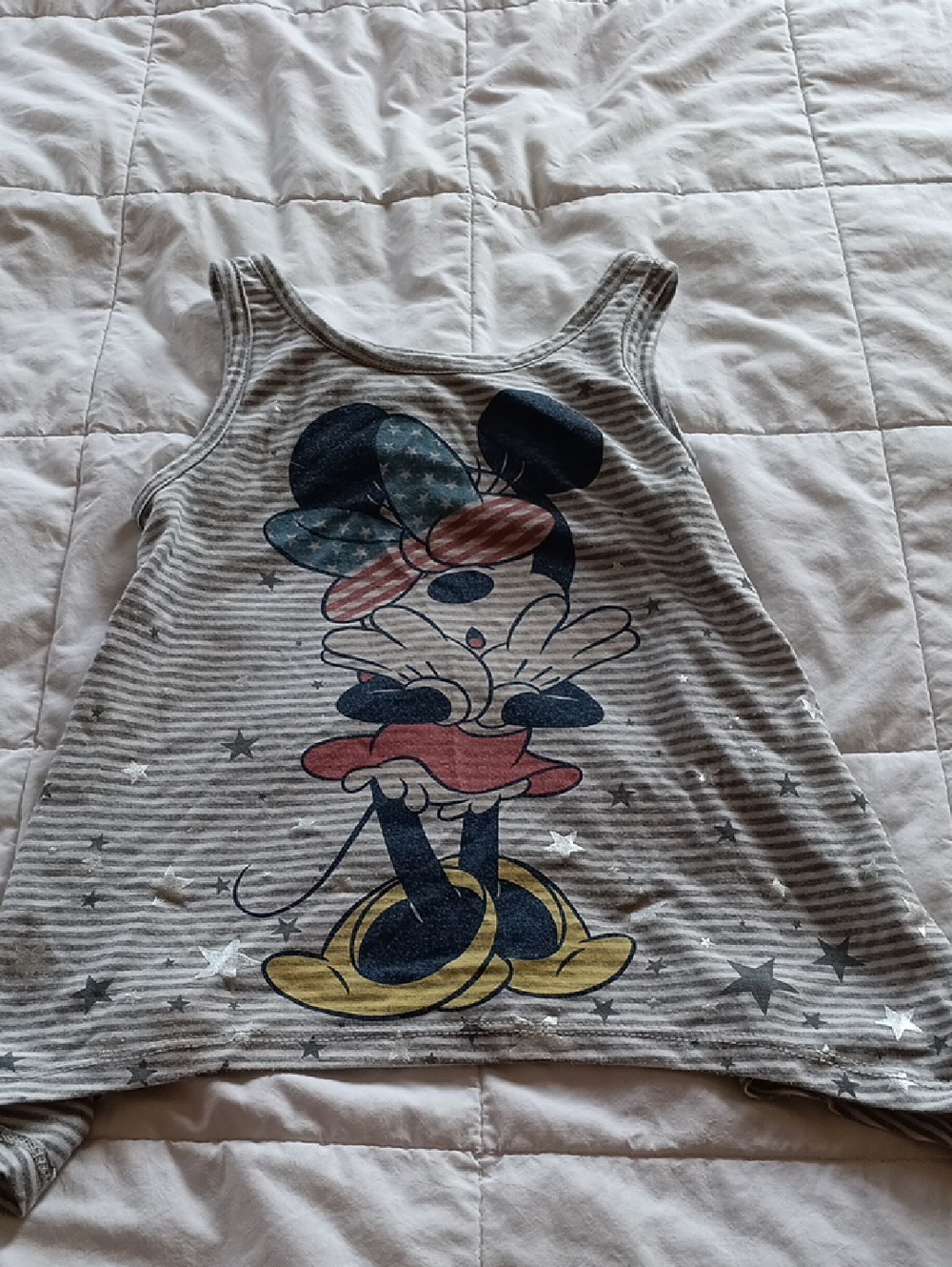 Girls' Gray Striped Minnie Mouse Tank Top - Pink, Yellow, Navy Disney Line